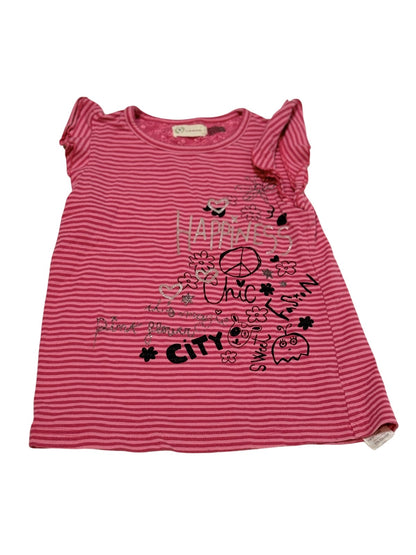Losan Pink Striped Graphic T-Shirt Size 4