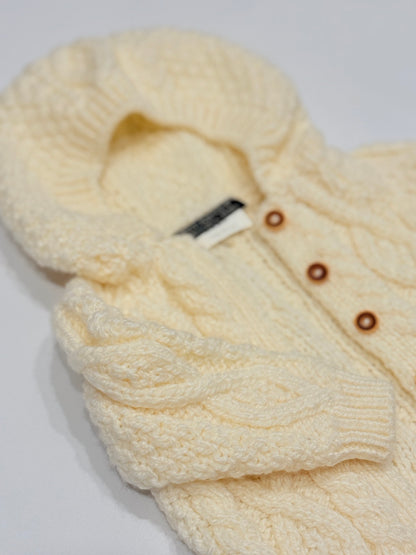 Sweat à capuche en maille torsadée crème Blarney Woollen Mills