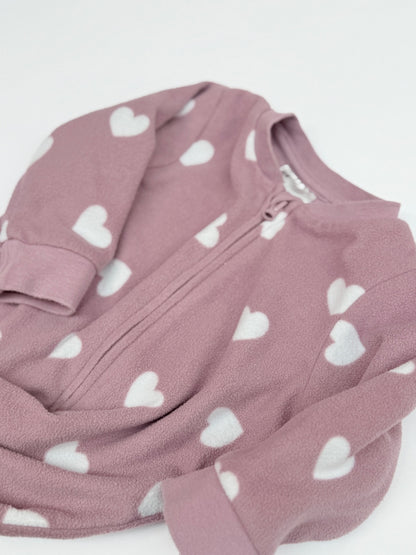 H&M Pink Heart Fleece Sleeper 4-6M