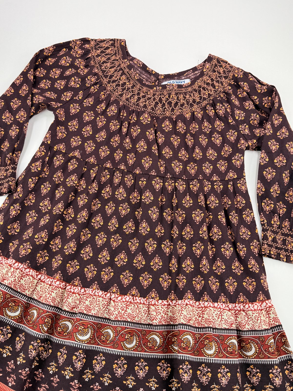 Old Navy Brown Floral Smocked Dress Size 6-7