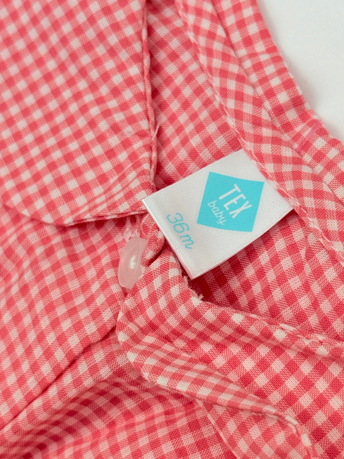 Tex Baby Pink Gingham Button Shirt 36m
