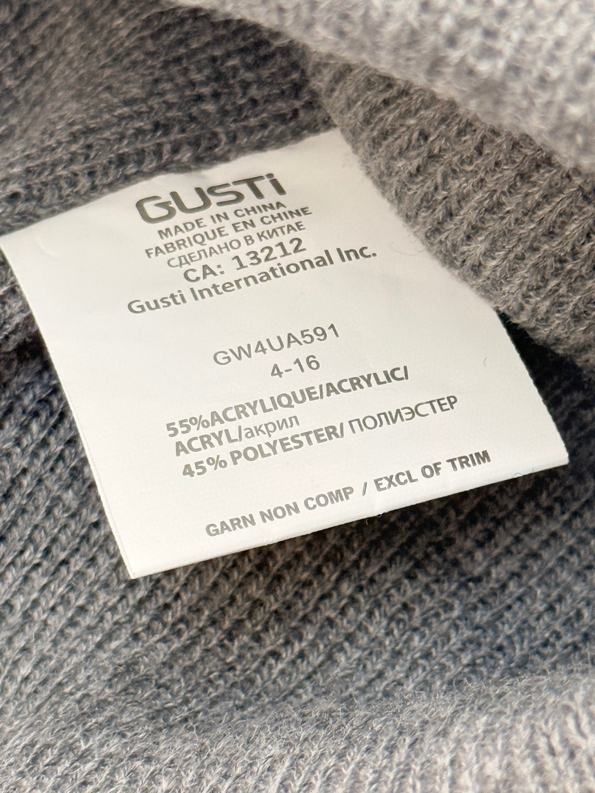 Gusti Gray Knit Beanie Hat Size 4-16