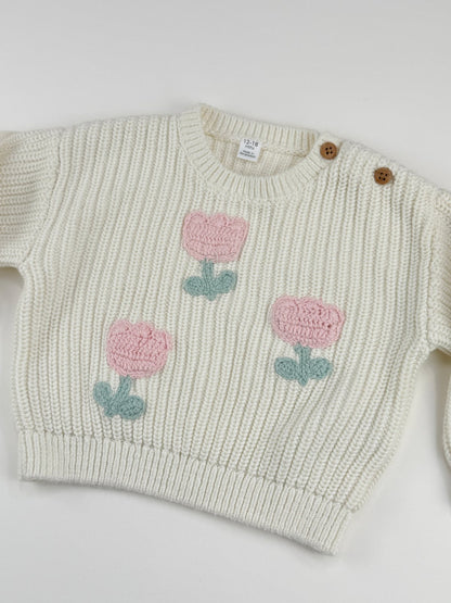 Cream Tulip Chunky Knit Sweater 12-18M