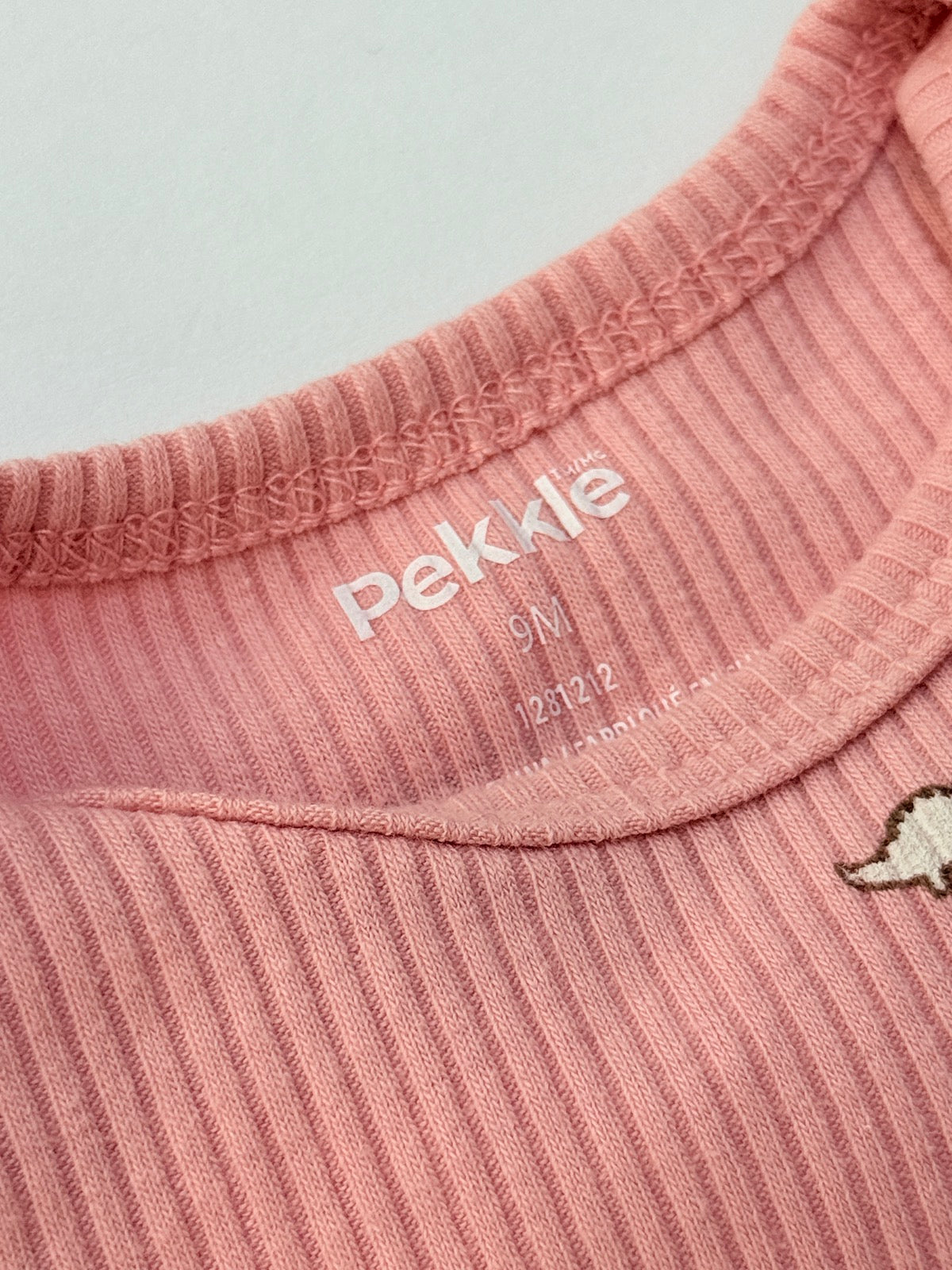 Pekkle Pink Dinosaur Bodysuit Set 9M