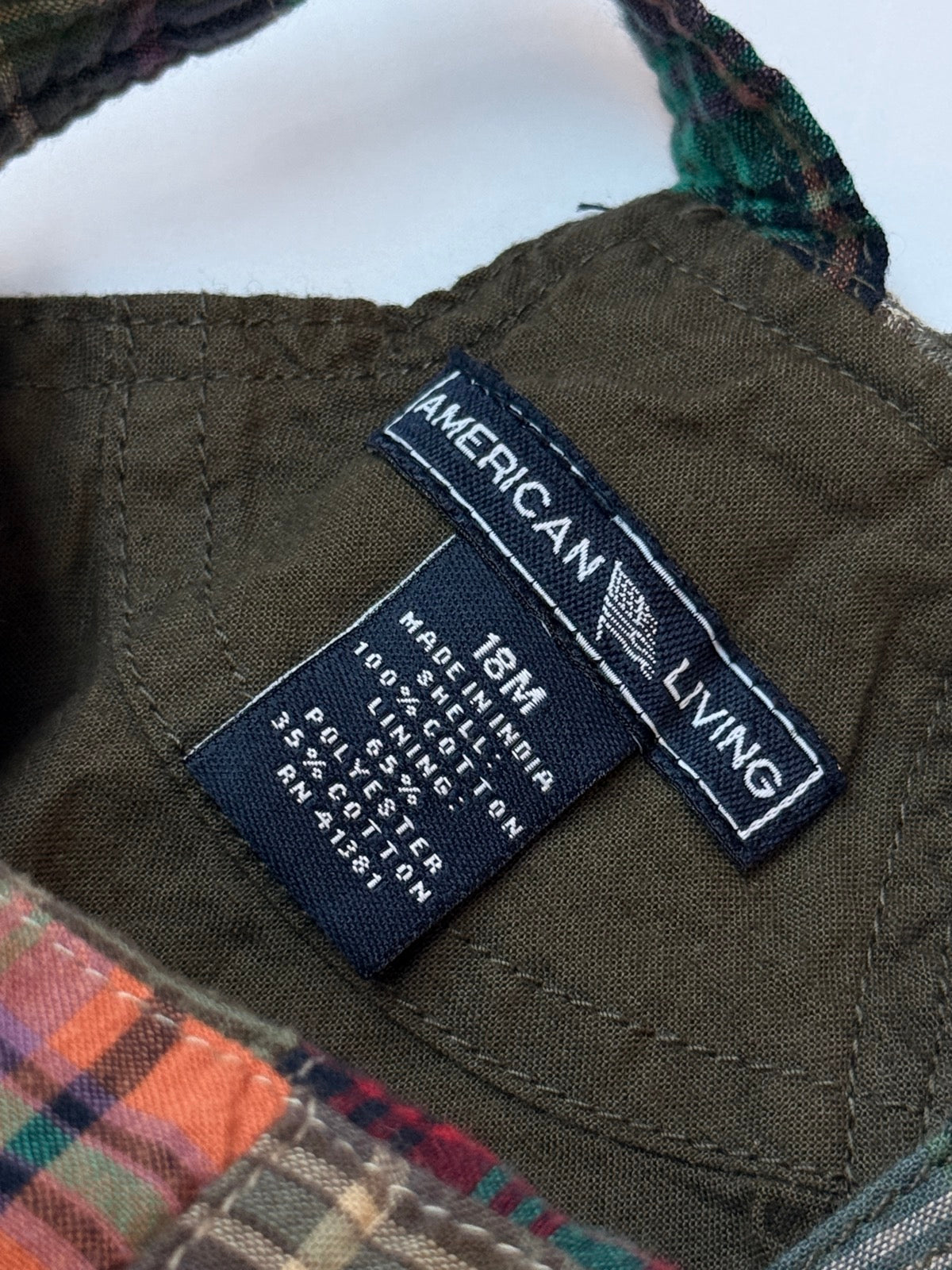 American Living Patchwork Madras Overalls 18M