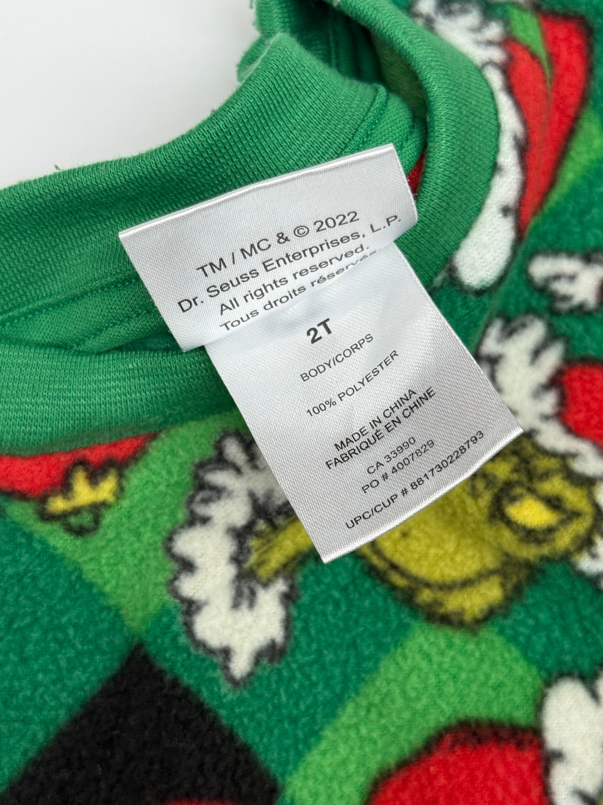 Dr. Seuss Grinch Fleece Pajama Set 2T