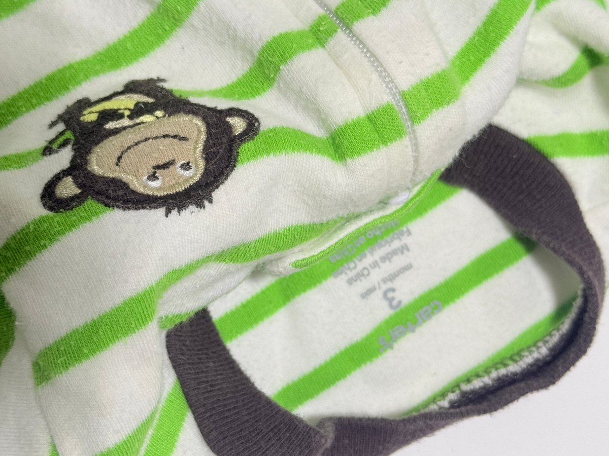 Carter's Green Striped Monkey Sleeper 3M
