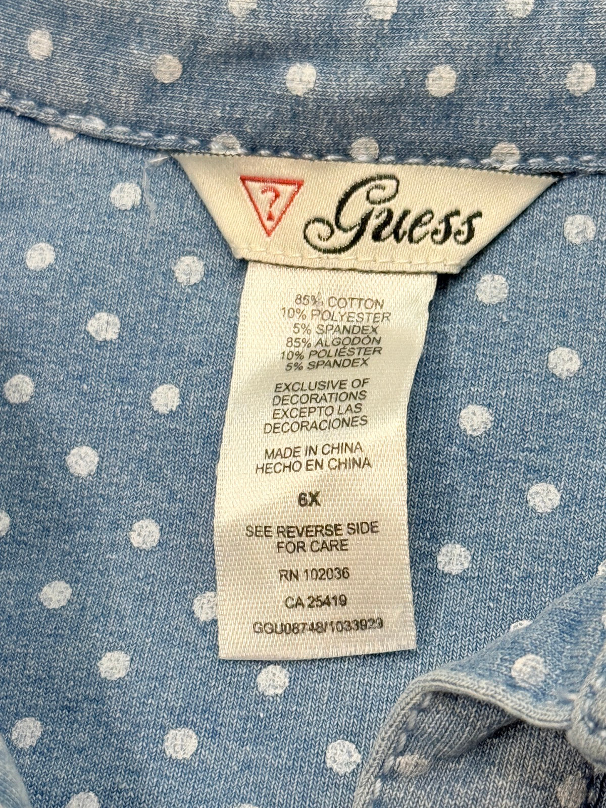 Guess Denim Polka Dot Shirt Dress 6X