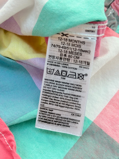Gap Rainbow Plaid Button-Up Shirt 12-18m