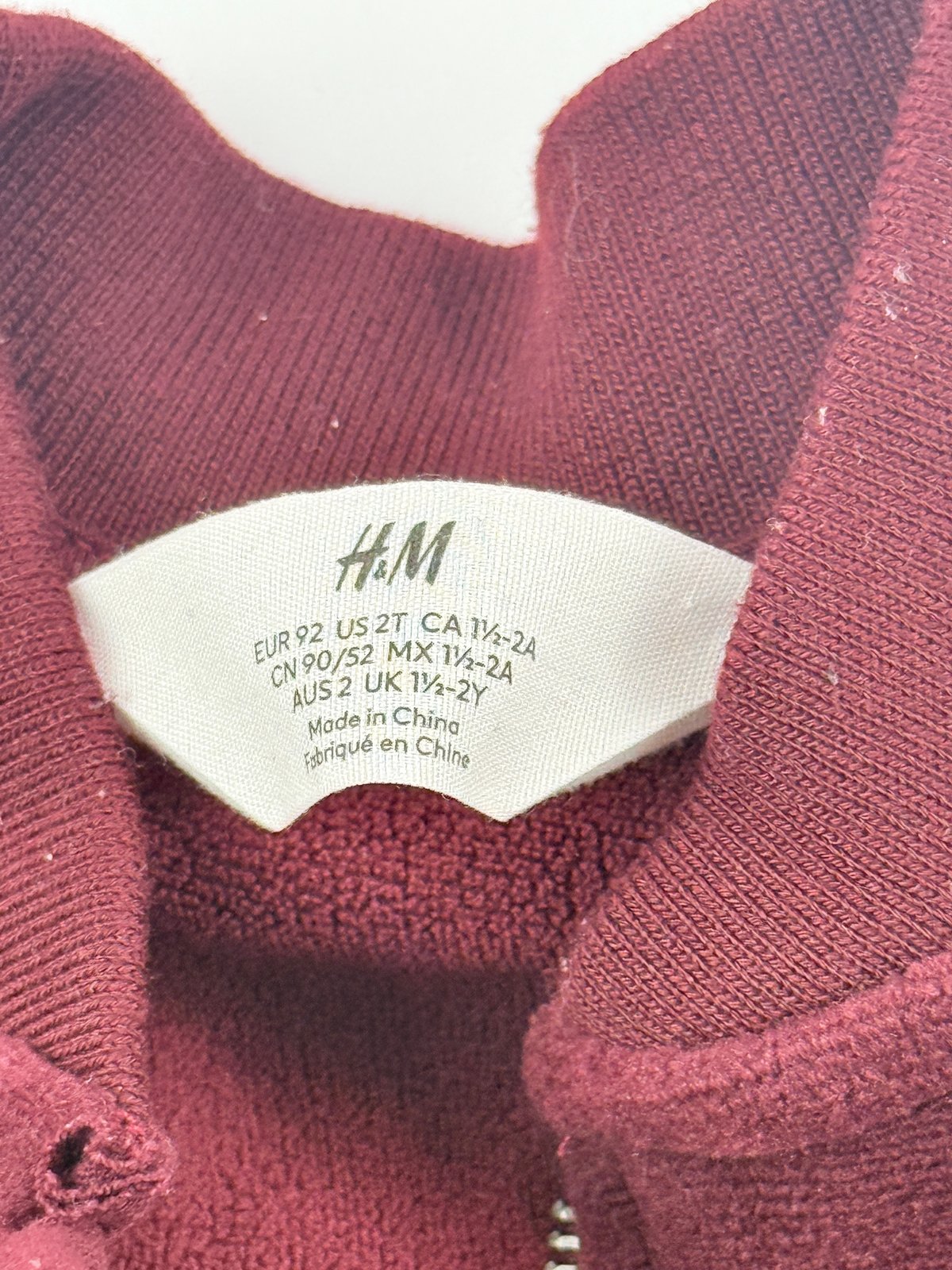 H&M Burgundy Velour Bomber Jacket 2T