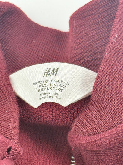 H&M Burgundy Velour Bomber Jacket 2T