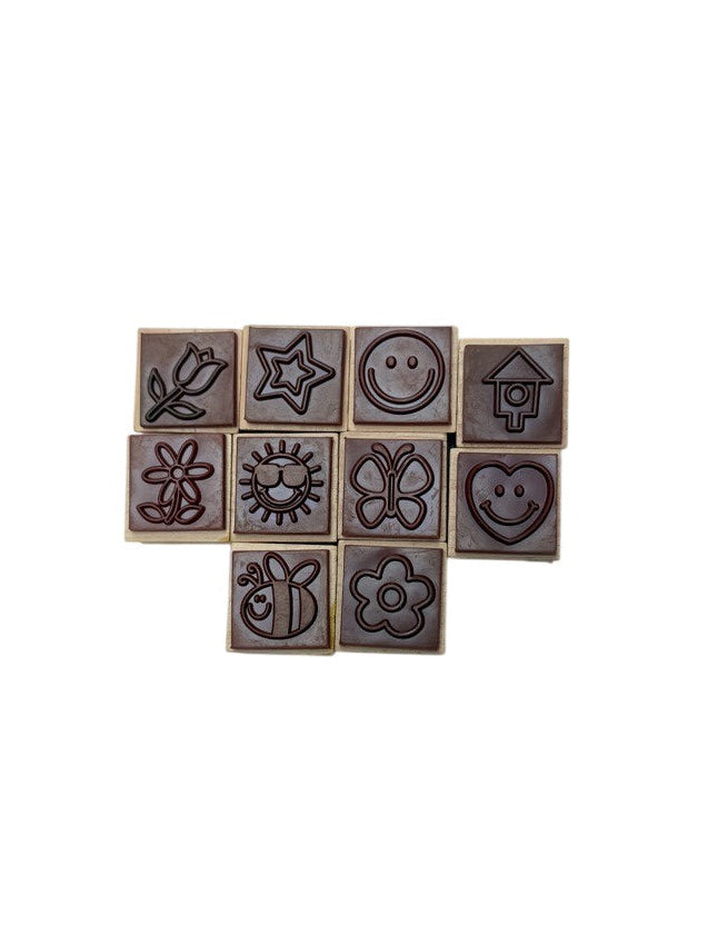 Craft Wooden Stamp Kit 10 Stamps 3 Ink Pads