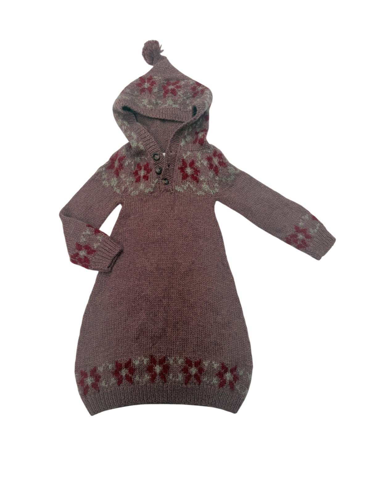 Miou Fair Isle Hooded Alpaca Sweater Dress 0-6M