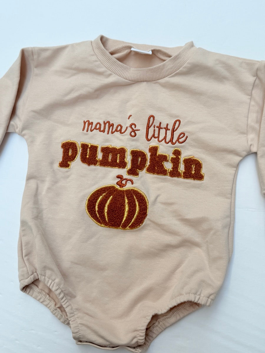 Mama's Little Pumpkin Embroidered Romper 6-12M