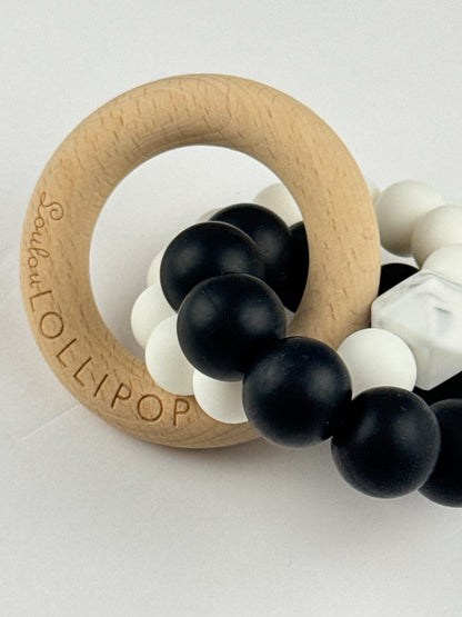 Loulou Lollipop Wood Silicone Teether Black White