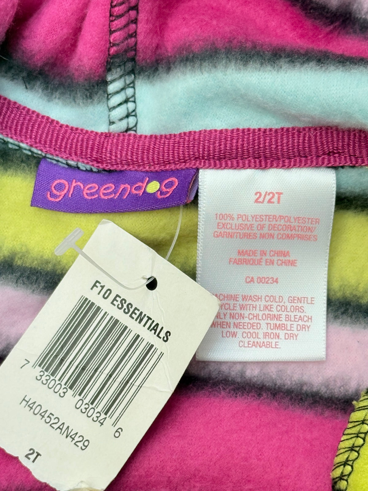 NWT - Greendog Striped Fleece Zip Hoodie 2/2T