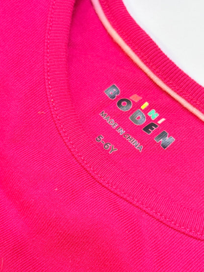 Mini Boden Deer Appliqué Pink Top 5-6Y