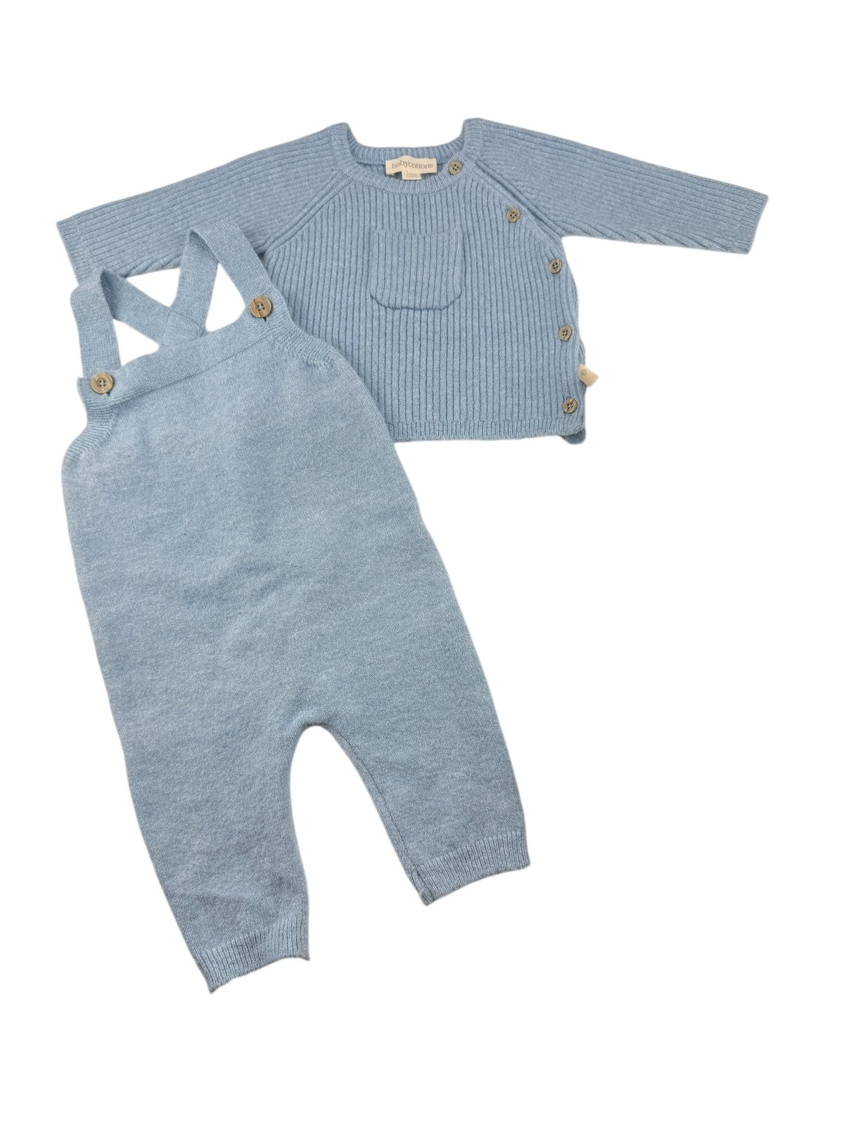 babycottons Blue Knit Sweater & Overalls Set 6M