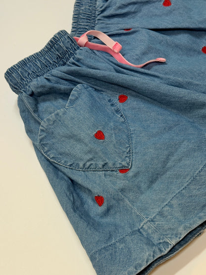 Mini Boden Denim Heart Embroidered Skirt 4-5Y