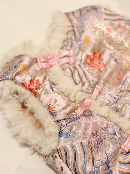 FriendMily Faux Fur Trim Brocade Vest 3T