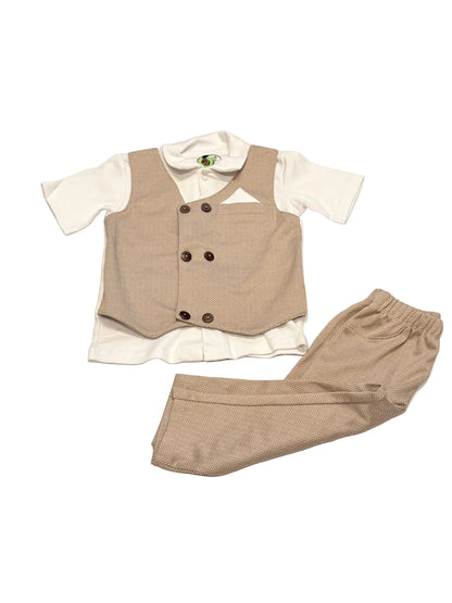 3-Piece Suit Set Bachao Party Beige Herringbone 18-24M