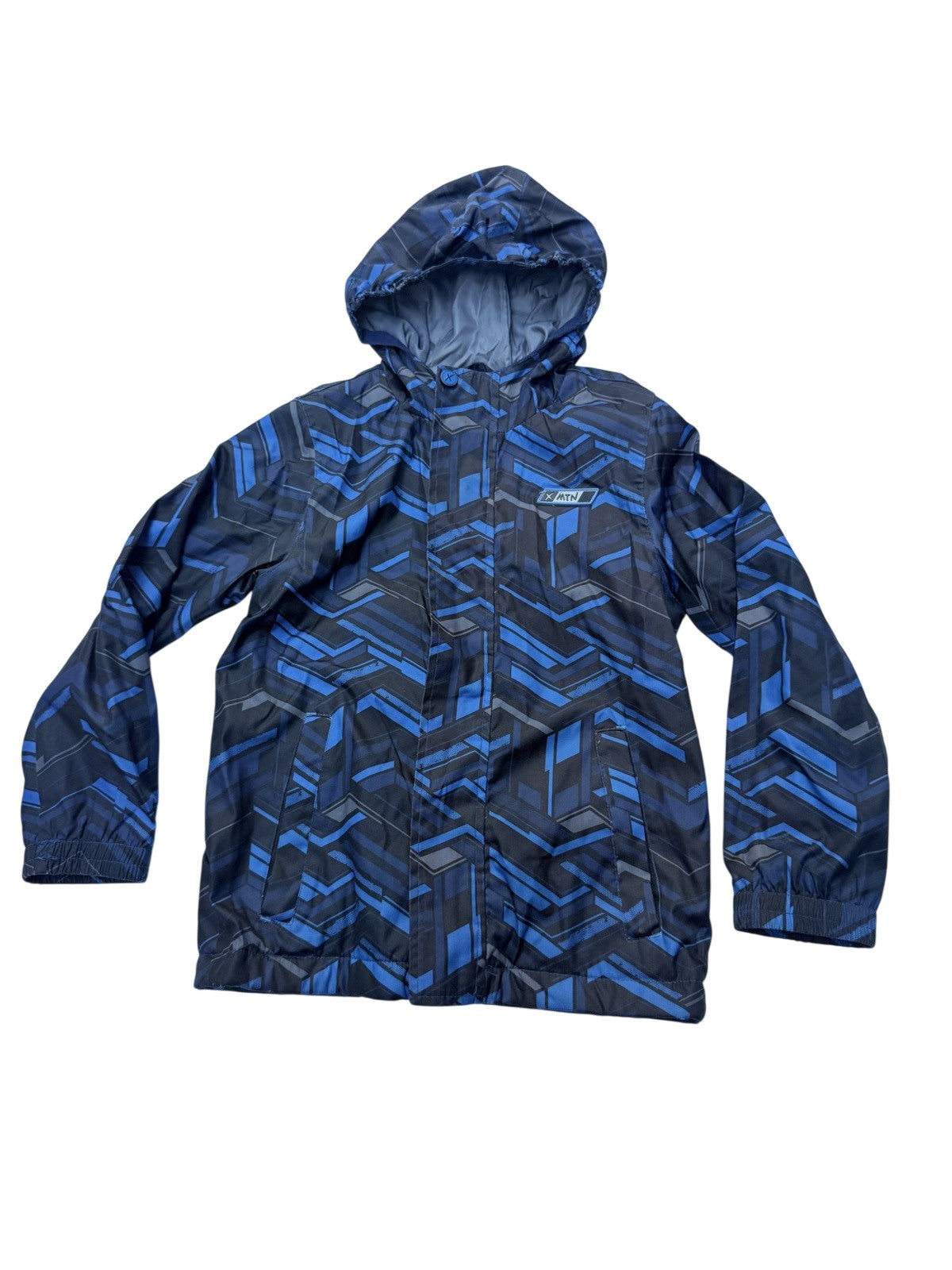 XMTN Blue Geometric Hooded Rain Jacket 6/6X