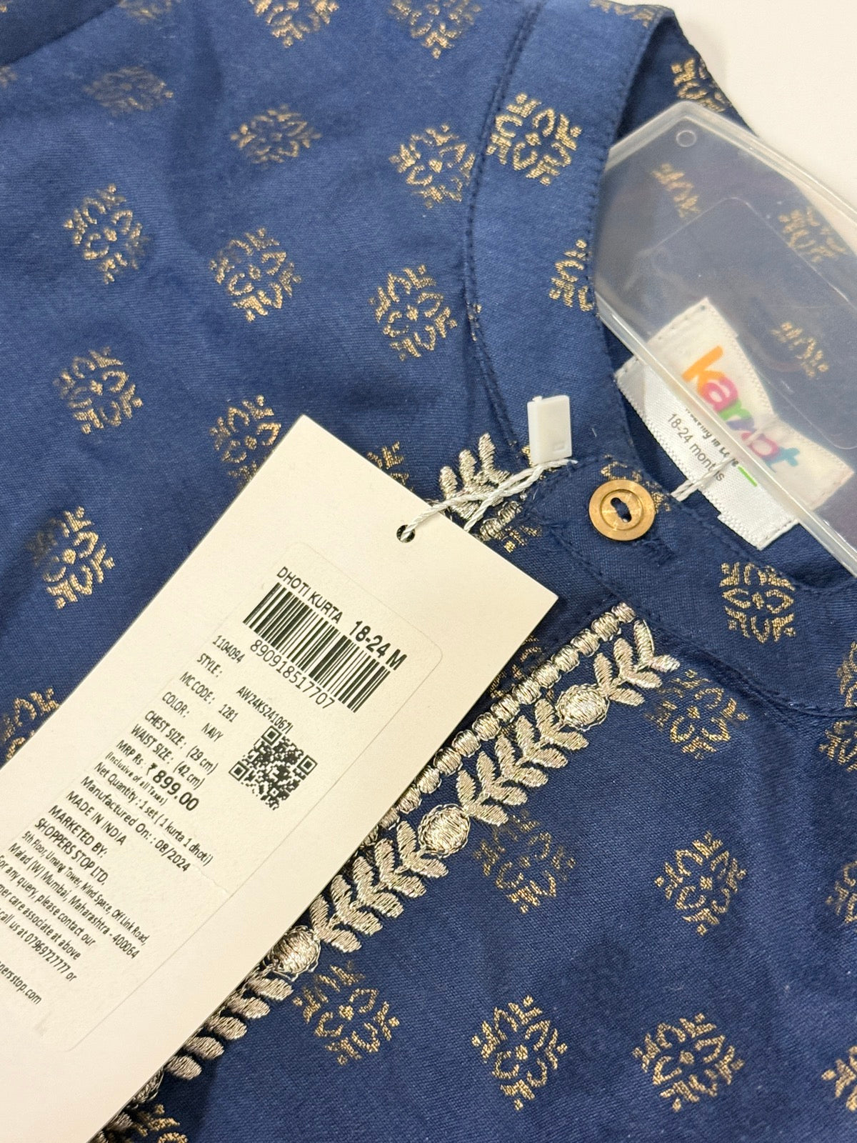 NWT - Karrot Boys Navy Dhoti Kurta Set 18-24M