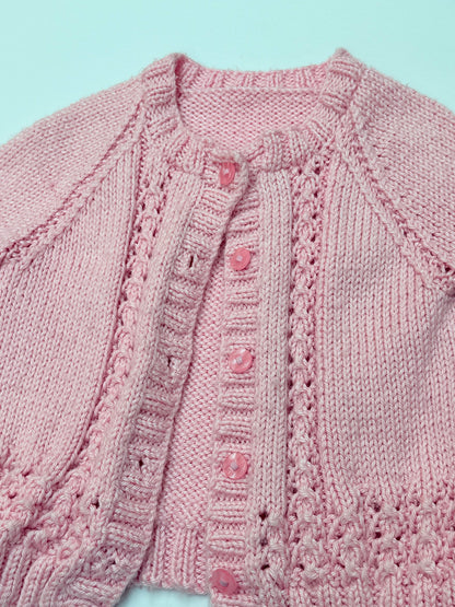 Handmade Pink Knit Cardigan Sweater 5/6Y