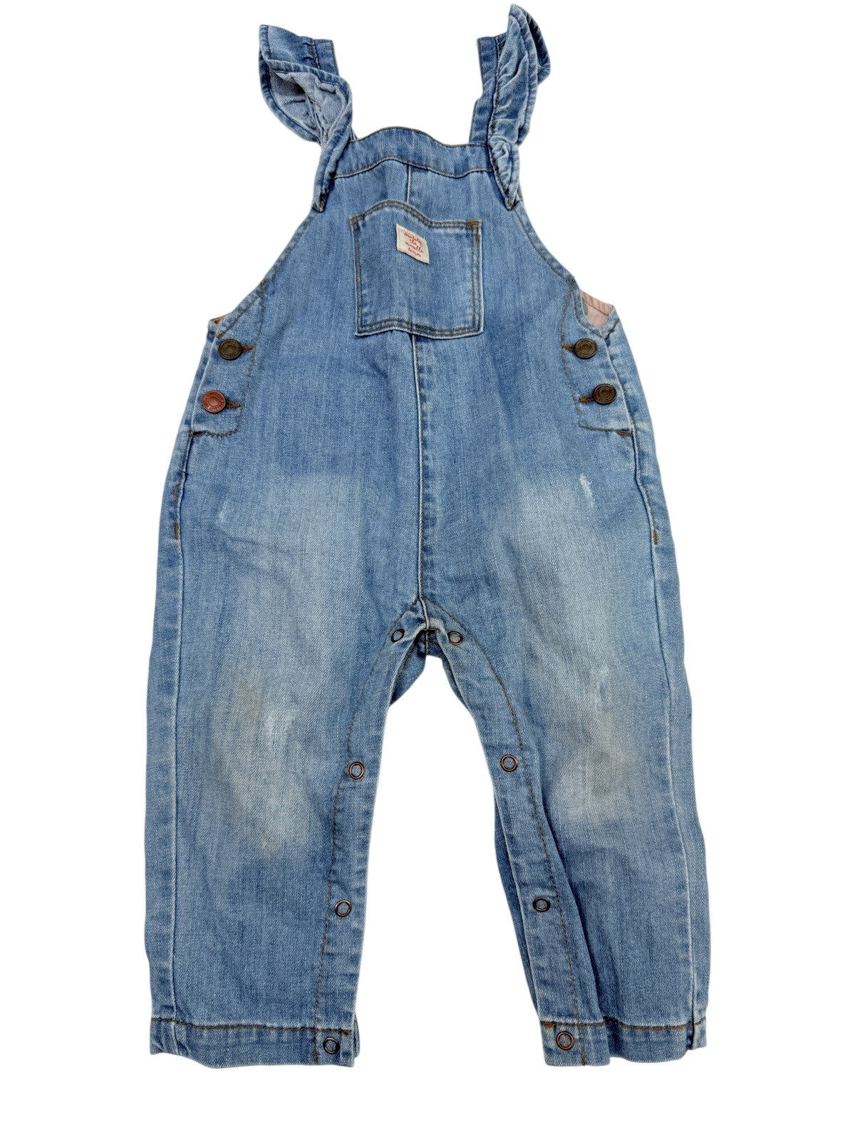 Zara Baby Denim Ruffle Strap Overalls 12-18M