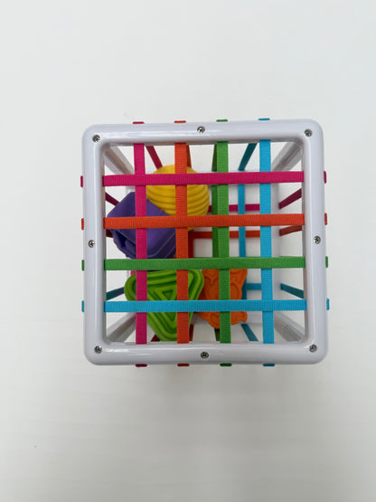 Elastic Band Shape Sorter Sensory Cube Toy